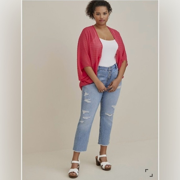 Torrid Pink Raspberry Chiffon
Clip Dot Cocoon Kimono Womens size plus size 5/6 - Picture 1 of 9